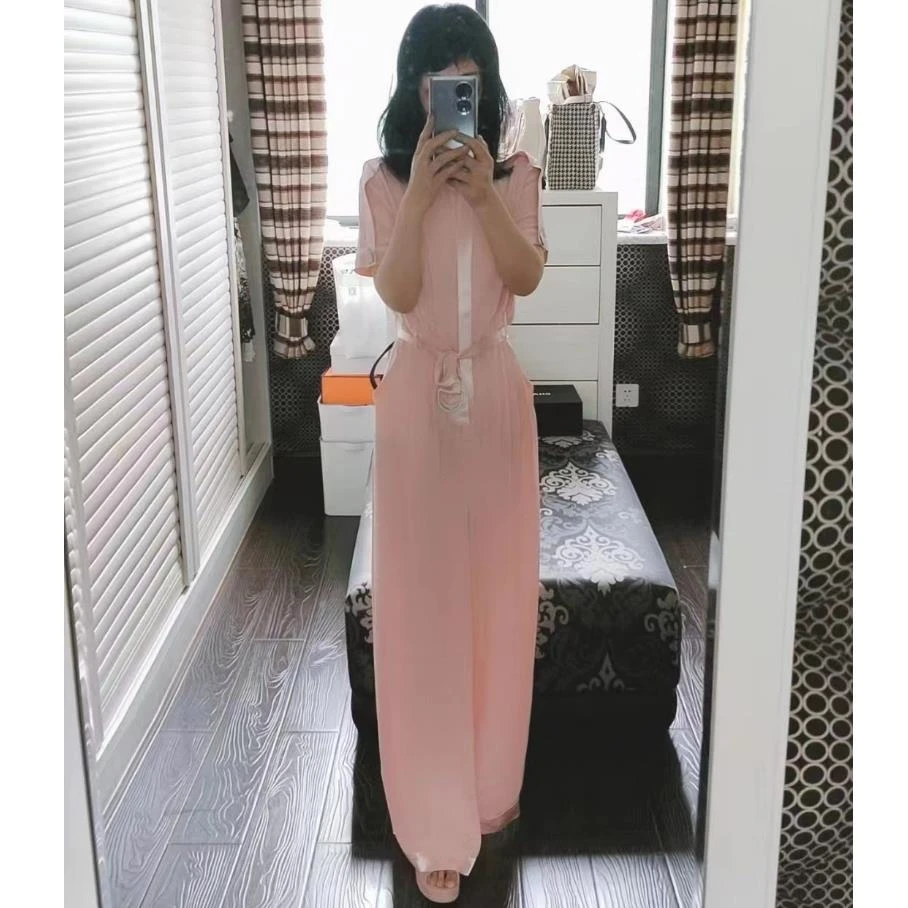 【醋酸】558夏季新款女装 显瘦气质连体裤 粉色轻奢连体衣女