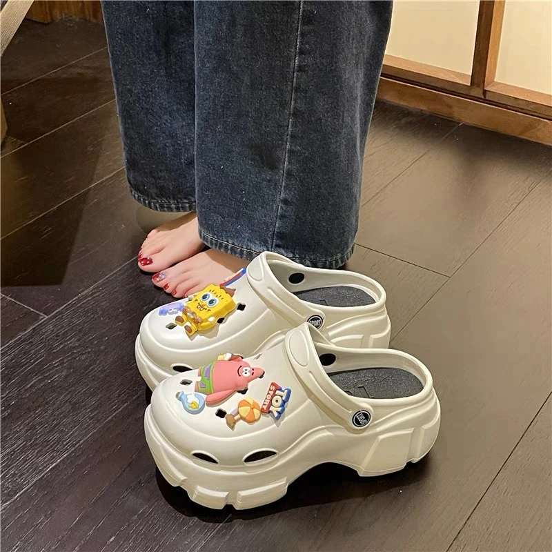 可爱卡通海绵宝宝夏季包头半拖洞洞鞋百搭居家室内外穿防滑学生女