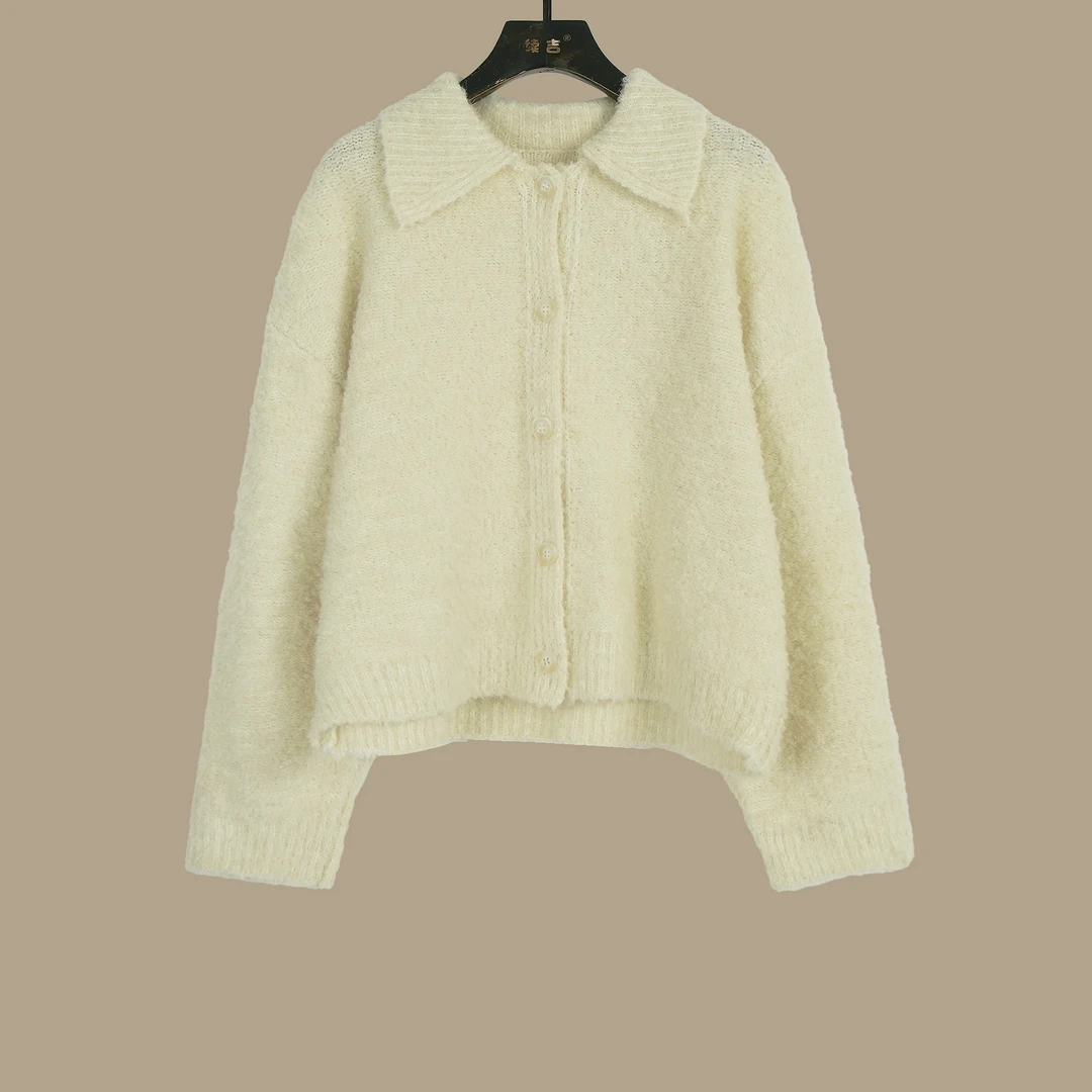 续吉出品5196｜软糯圈圈｜Polo领毛衣女秋冬加厚单排扣针织开衫上衣