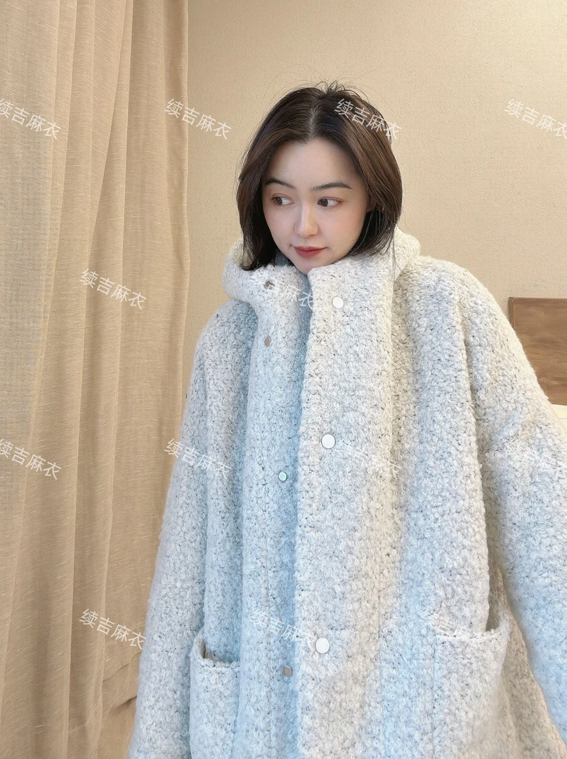 原创设计24-1953【长相厮守】连帽中长款圈圈加棉羊毛大衣