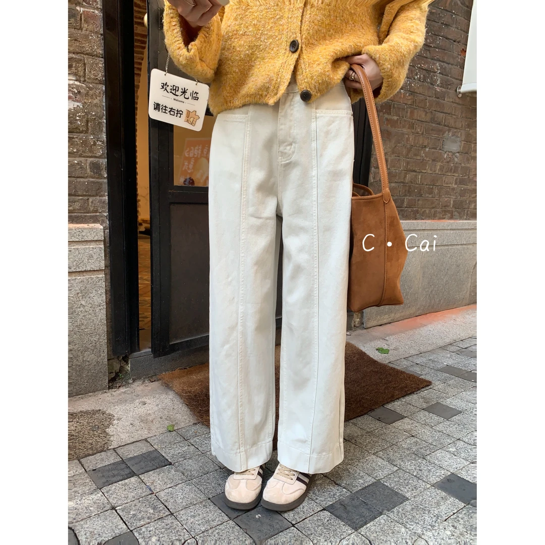 【C·Cai】韩系高腰显瘦牛仔裤8980#百搭宽松阔腿休闲长裤子ins
