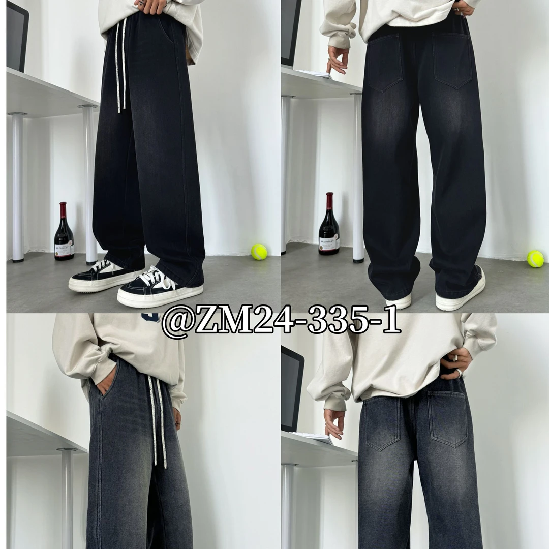 复古水洗做旧牛仔裤男款秋冬季新款加绒宽松直筒阔腿休闲长裤子男