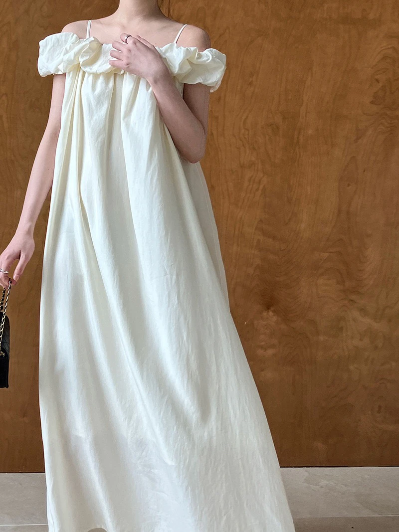 JUJODIE ANN/茱安安 云漫远 一字肩吊带花苞女法式荷叶边背心裙