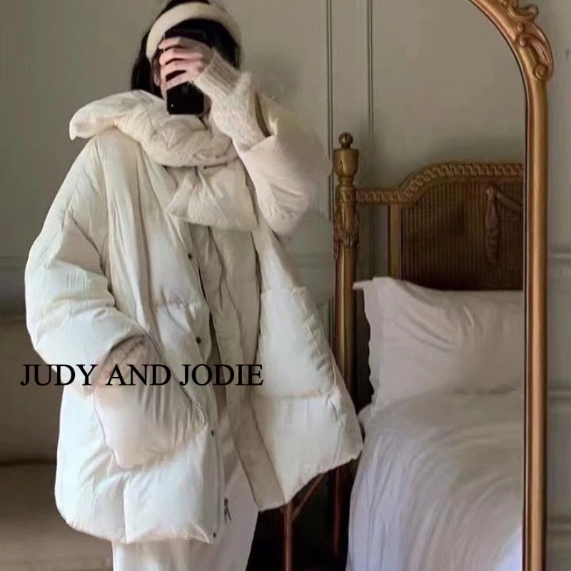 热奶宝～新款围巾女中长款韩版东大门宽松加厚文艺简约鸭羽羽外套