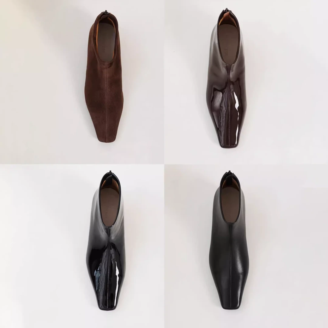 SIS PENG 极简方头内增高踝靴女老钱风真皮短靴子新品