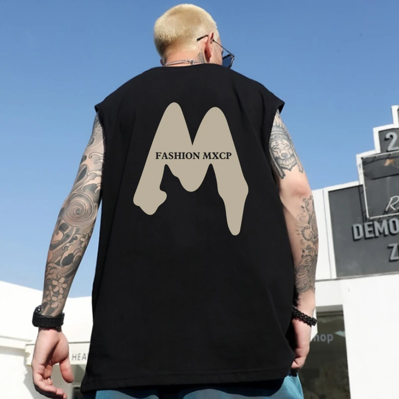 纯棉背心男装夏季ins潮牌美式高街宽松大码坎肩无袖t恤篮球服上衣