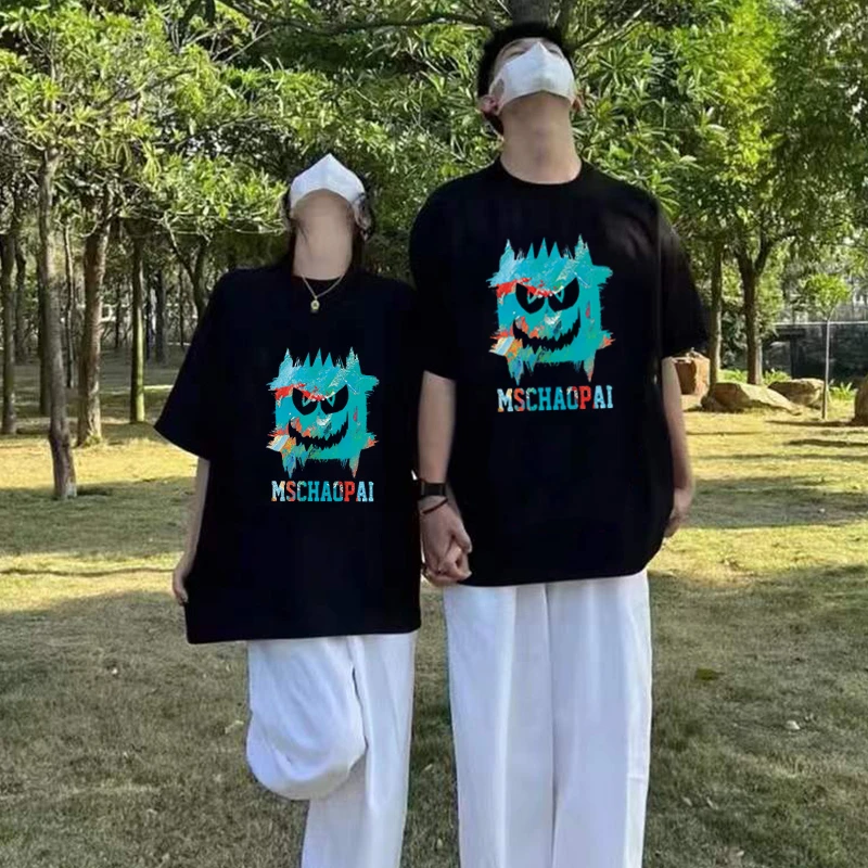 纯棉不一样情侣装夏短袖T恤一男一女ins潮牌美式宽松大码半袖上衣