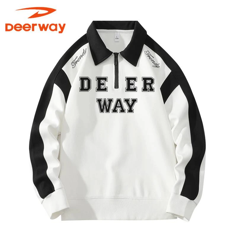 Deerway/德尔惠长袖T恤男春秋季休闲百搭拼接无帽卫衣男装上衣服