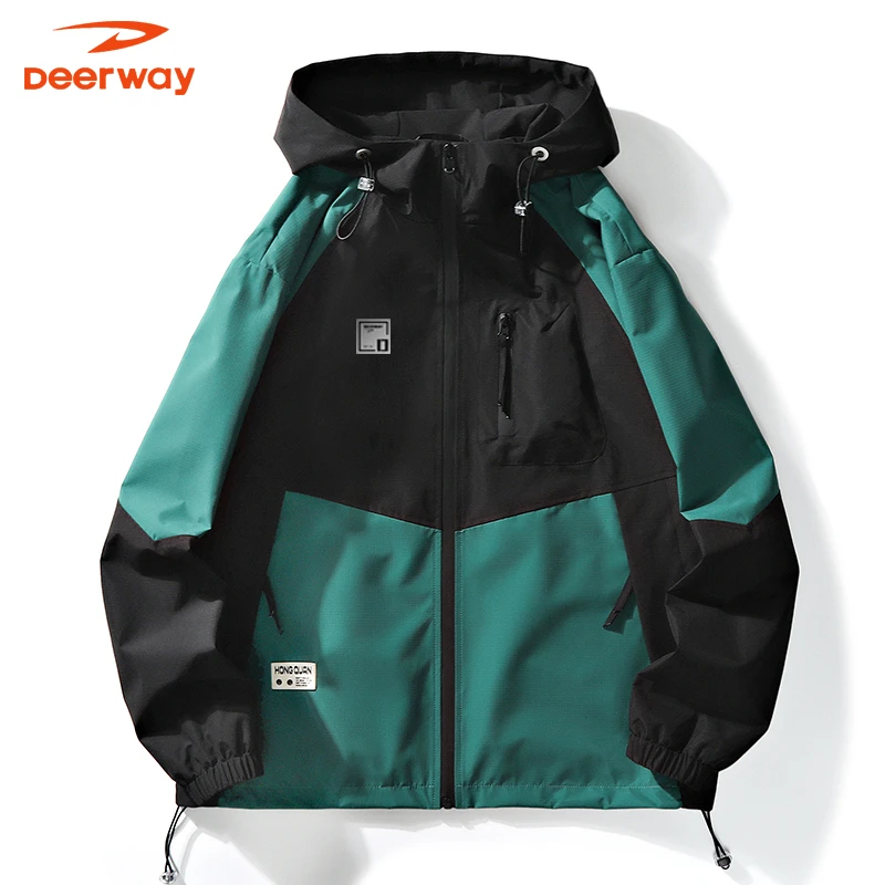 Deerway/德尔惠风衣外套秋冬登山男士户外防风休闲撞色百搭连帽