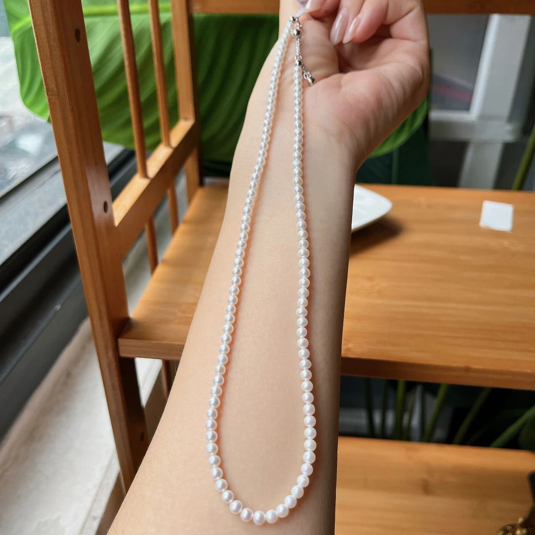 约3mm淡水珍珠近正圆可调节爱心尾链项链总长47cm