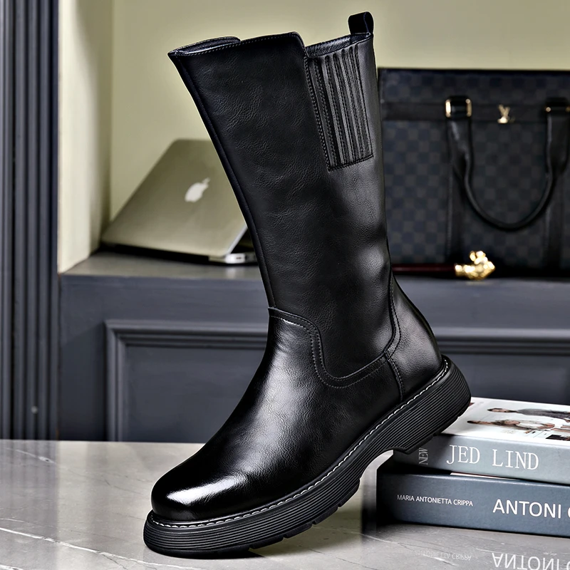 头层牛皮马丁靴男冬季骑士靴长筒马靴透气加绒保暖高筒防水雪地靴