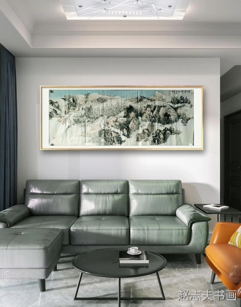 赵志夫山水画作品《一瑞雪家山》(规格180X70)