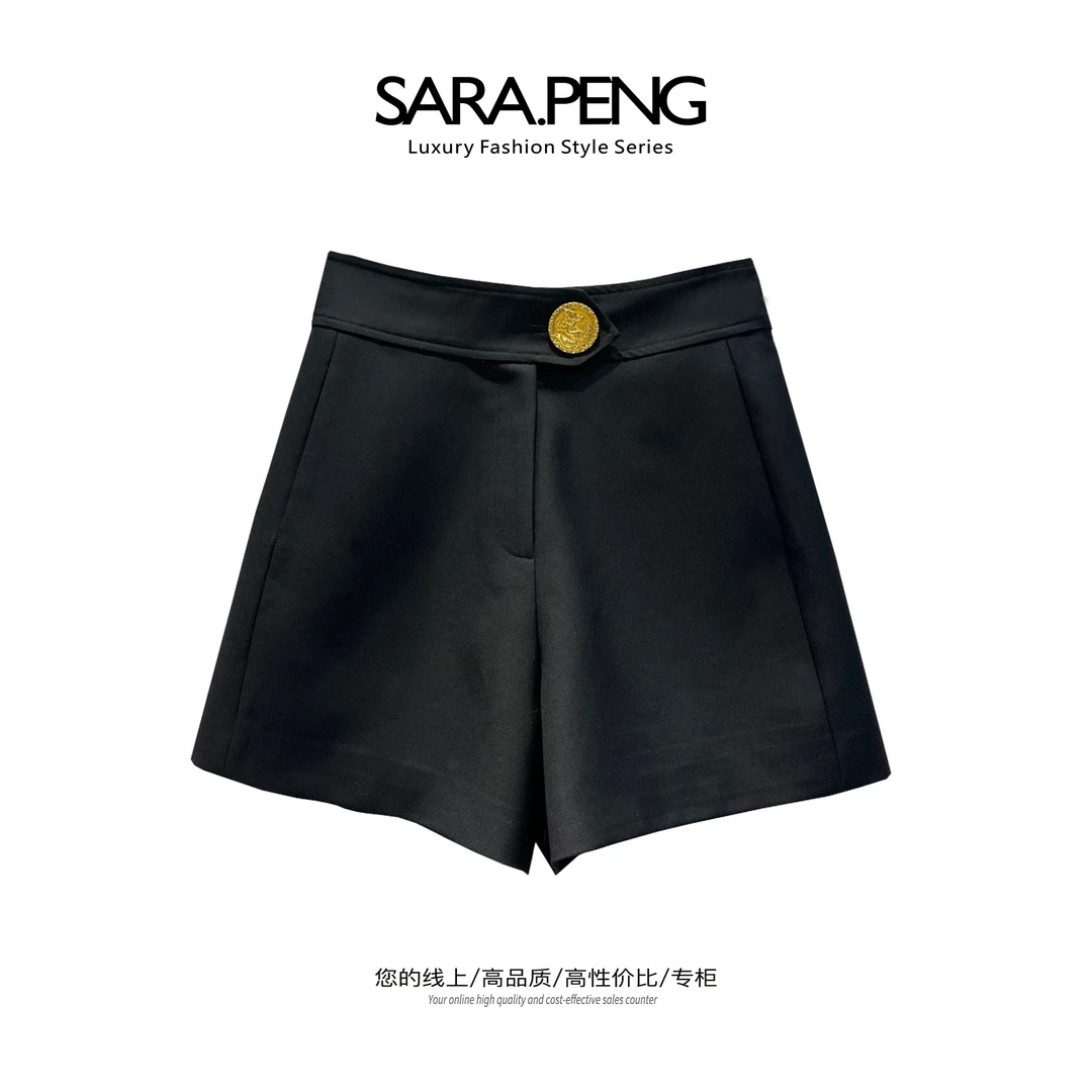 SARA.PENG金扣子/ 时尚气质百搭外穿休闲显长腿ins气质黑黑色短裤
