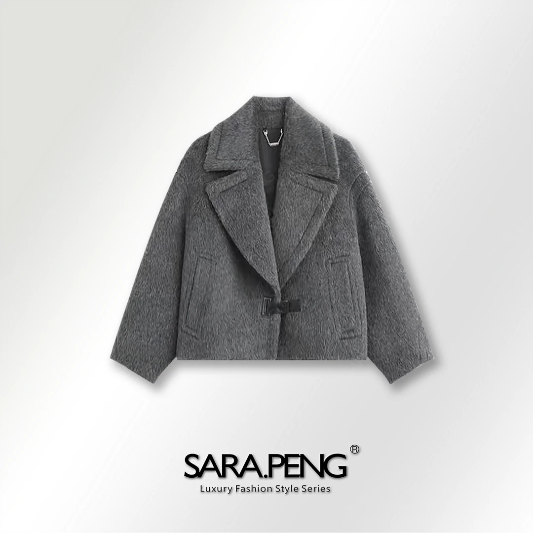 SARA.PENG千韵回暖/高定秋冬季新款廊形大衣羊驼毛羊毛苏丽短外套