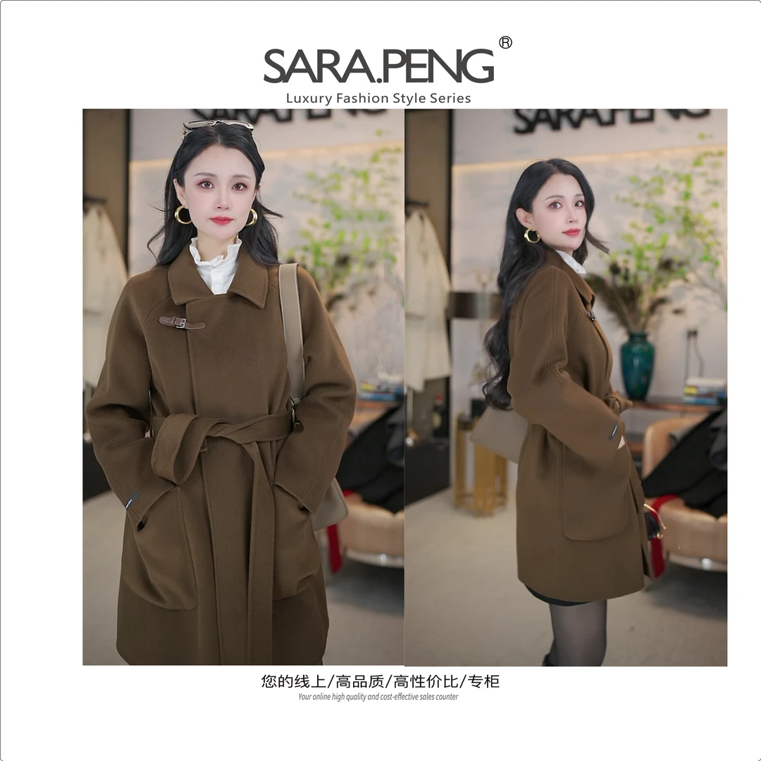 SARA.PENG｜魅力红颜｜高定轻奢方领手工羊毛双面呢时尚气质款大衣