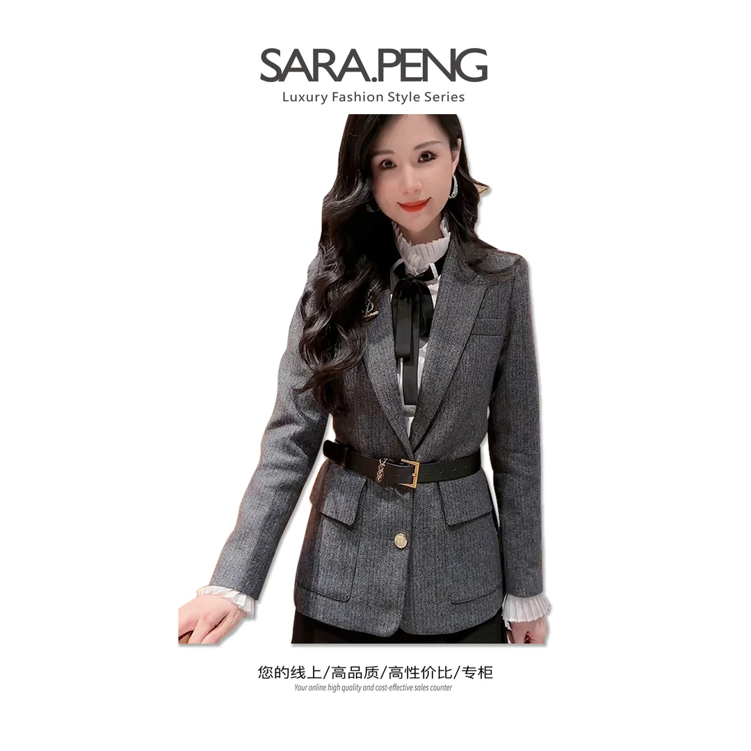 SARA.PENG美不胜收/高级显瘦设计羊毛单排扣修身时尚气质西服外套
