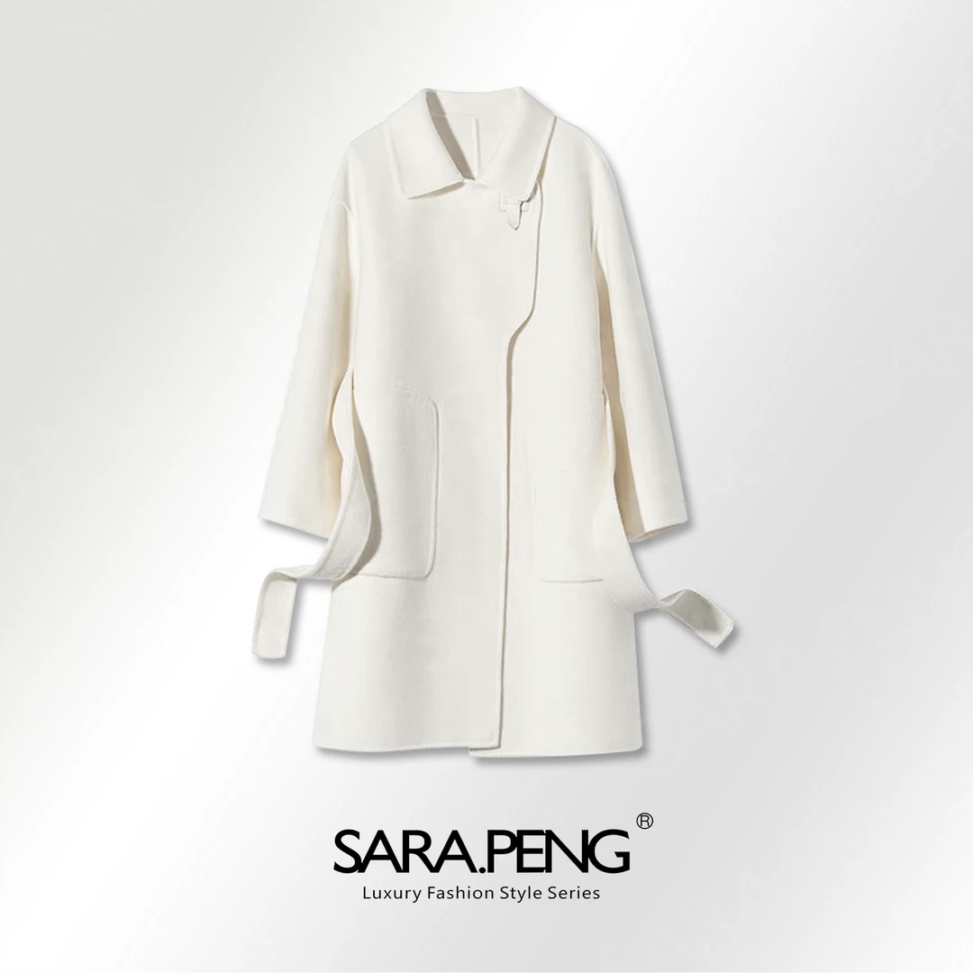 SARA.PENG│国际名门│热力感中长款秋冬羊绒白双面呢轻奢羊绒大衣