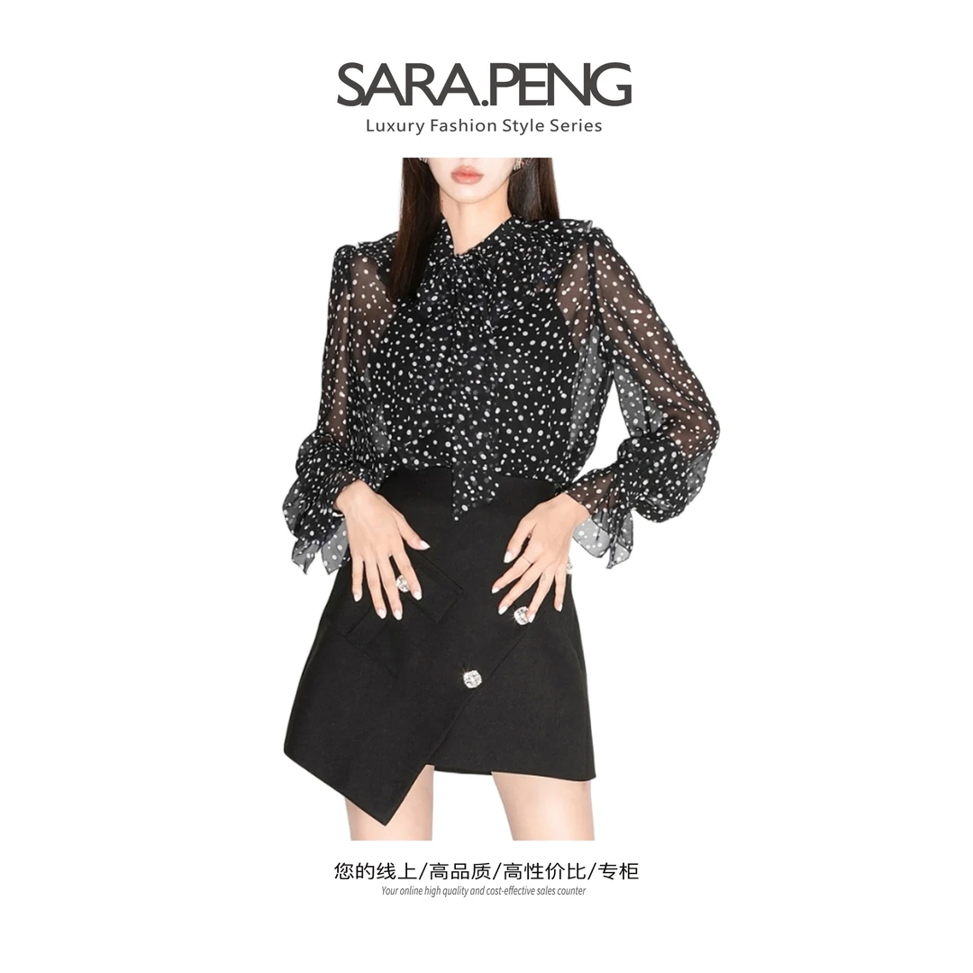SARA.PENG|轻奢真丝衬衣|时尚爆款真丝系带波点女神气质衬衫上衣