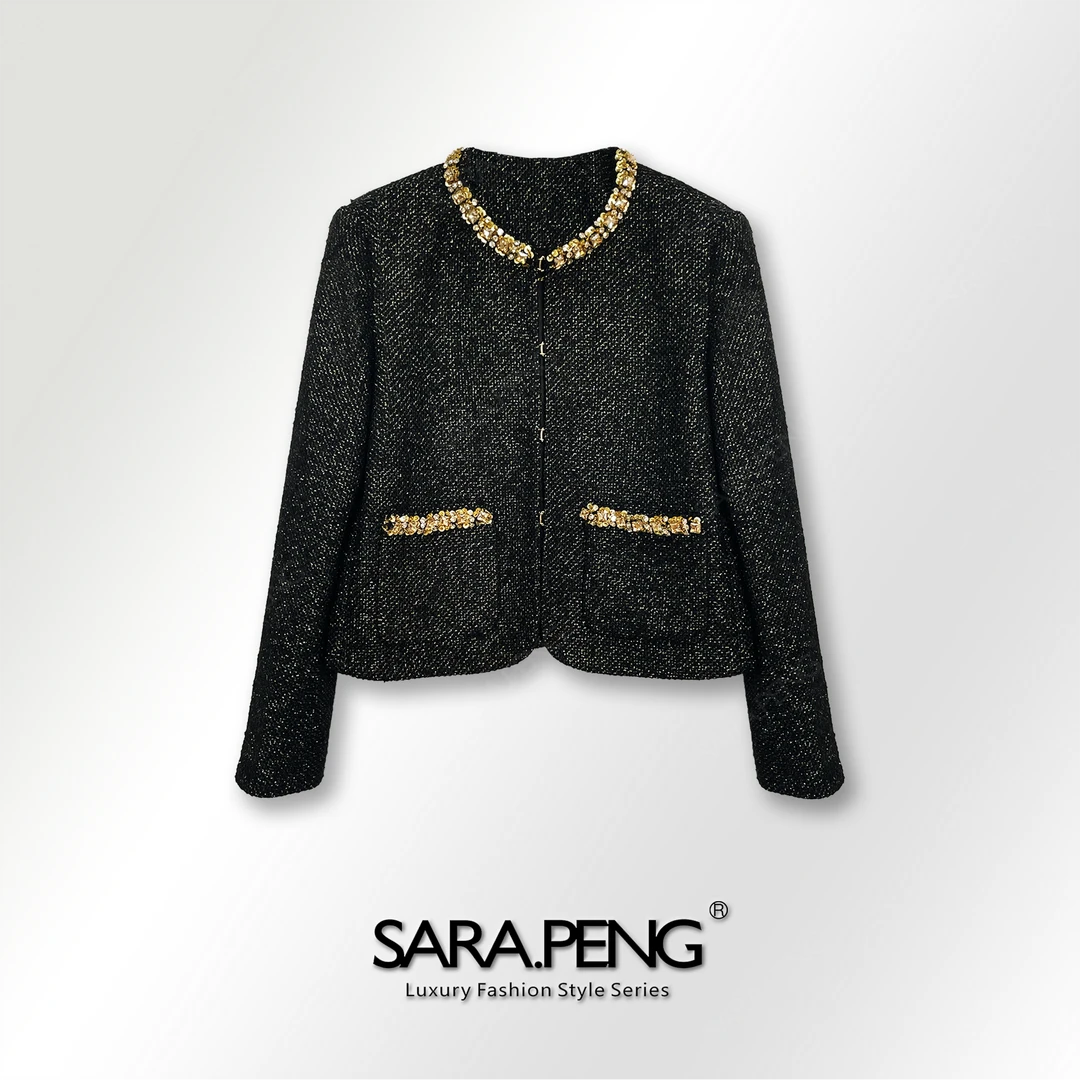SARA.PENG金丝香/法式高定金丝手工钻拼领口百搭气质小香风外套