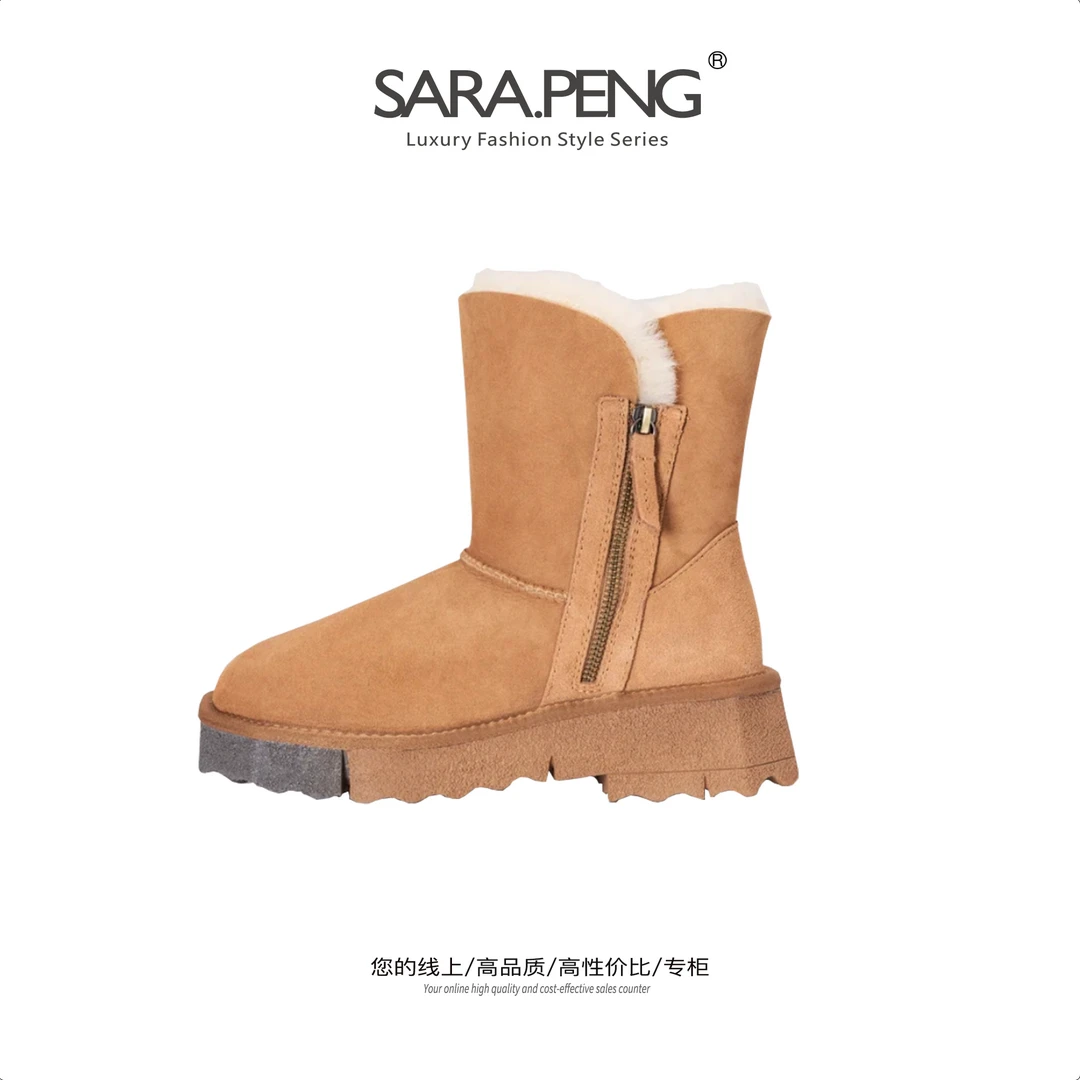 SARA.PENG【冰雪奇缘】舒适感爆棚明星同款羊皮TPU底增高时尚雪地鞋