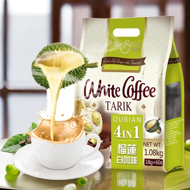 马来西亚进口名馨榴莲白咖啡特浓 四合一速溶榴莲咖啡粉480g袋 装