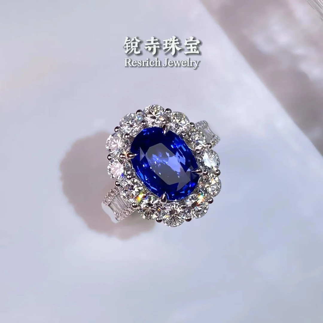【锐寺珠宝】18K金/天然蓝宝石戒指/3.56ct/无烧/GRS-RS8384