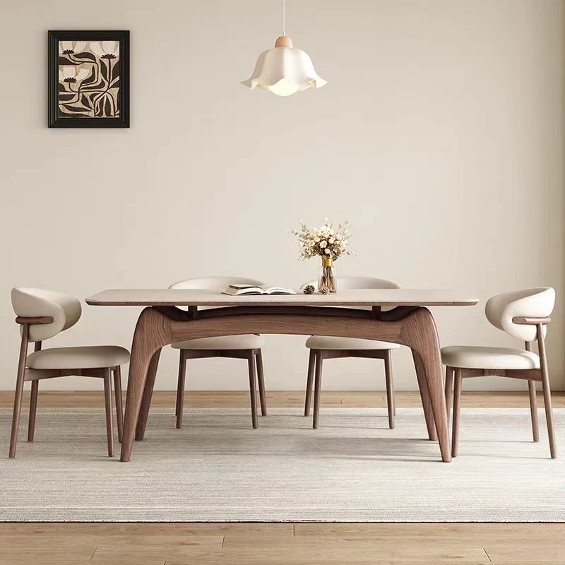 北欧实木岩板餐桌餐意式极简家用餐厅简约创意吃饭桌长方形饭桌子