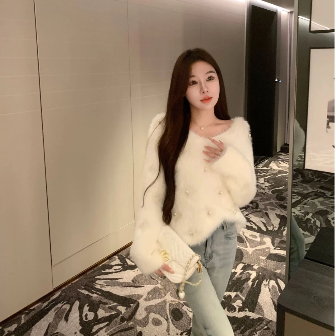 秋冬新款时尚百搭慵懒风貂绒毛高级感超好看名媛气质设计感毛衣