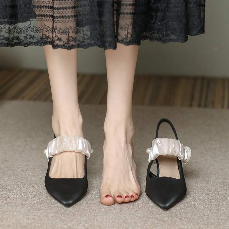 高跟鞋女细跟2025年新款时尚百搭尖头浅口高级性感仙女风中跟单鞋