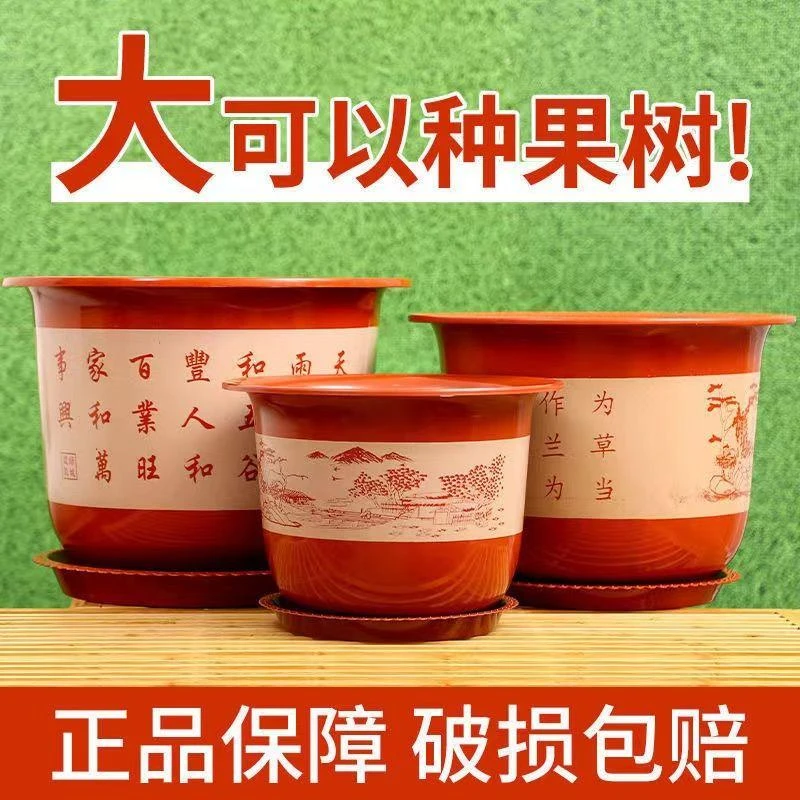 加厚大号塑料花盆仿陶瓷果树花盆庭院阳台种植树脂花盆送托盘批发