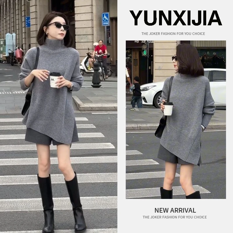 2025年早秋新款韩版套头不规则针织衫休闲百搭上衣短裤两件套装