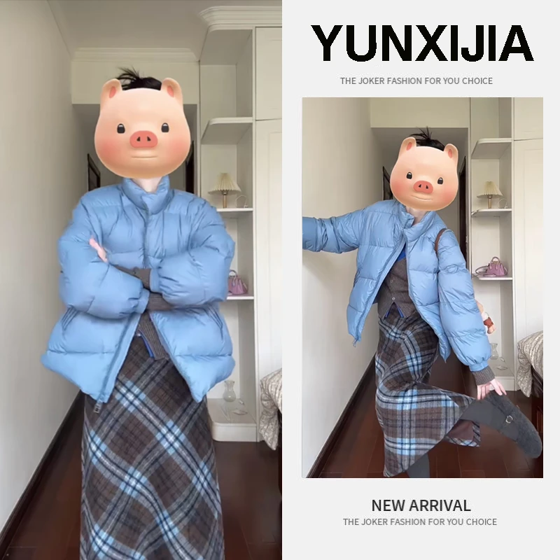 2024秋冬新款休闲短款面包服外套假两件针织长袖高腰半身裙三件套