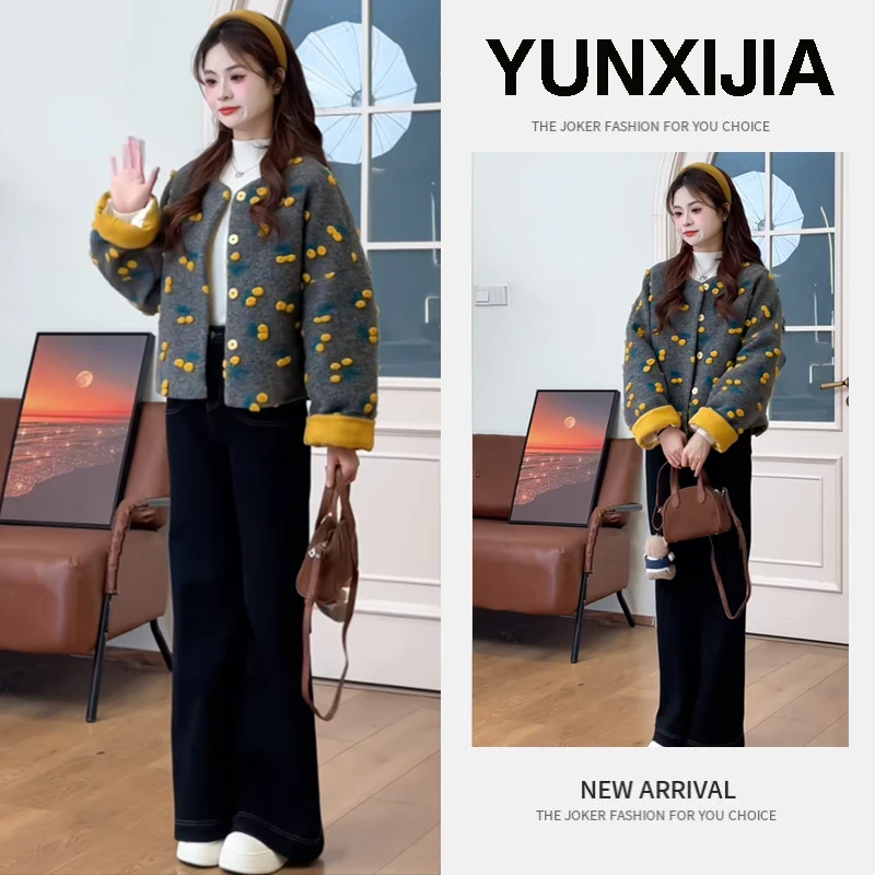 冬季一整套女装2024新款韩版设计感时尚外套高腰百搭牛仔裤两件套