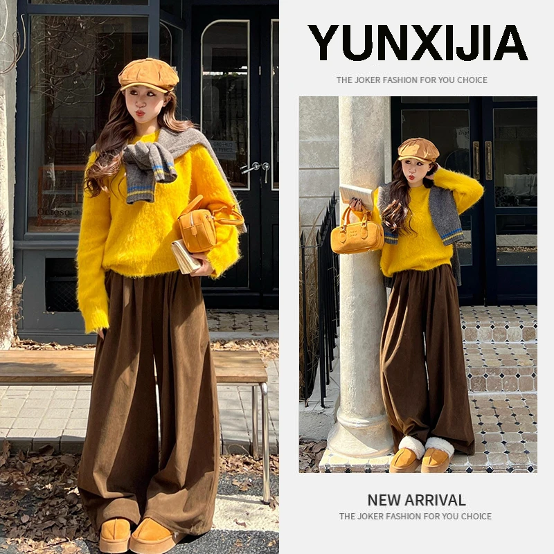 秋冬温柔系穿搭女2024新款韩版时尚气质减龄毛衣阔腿裤两件套