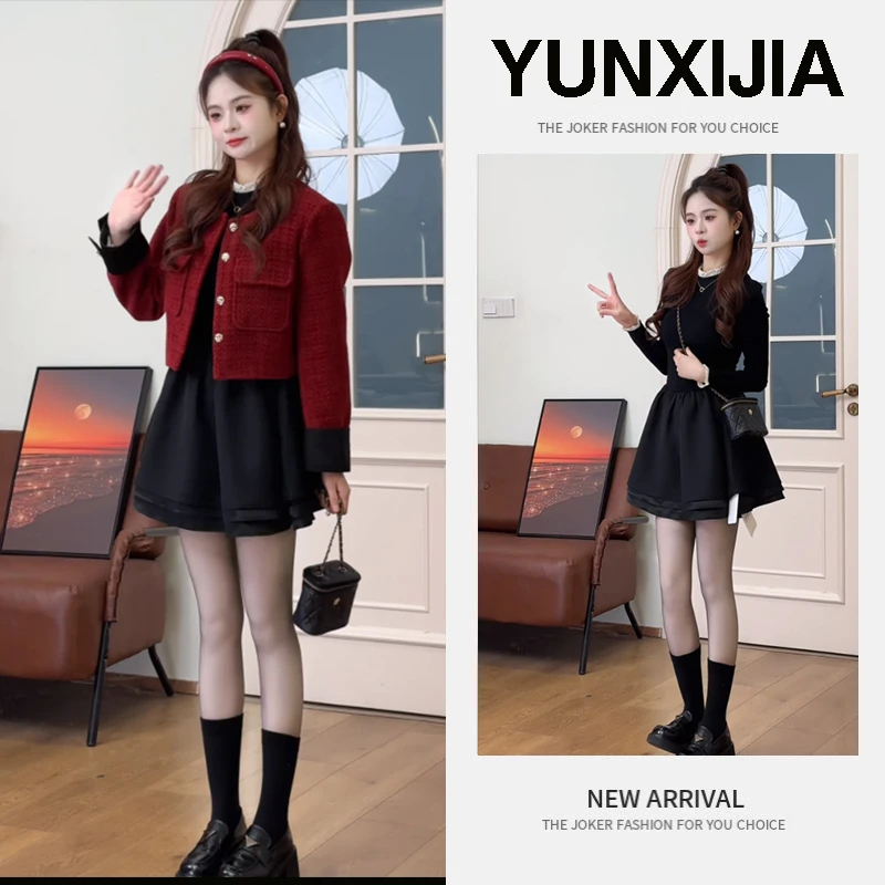 秋冬时尚一整套女装2024新款韩版小香风短款外套显瘦连衣裙两件套