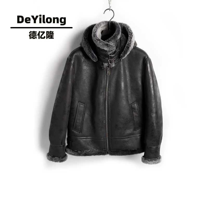 22062男士双色皮毛一体原生态真皮真毛外套经典B3夹克大衣冬羊皮