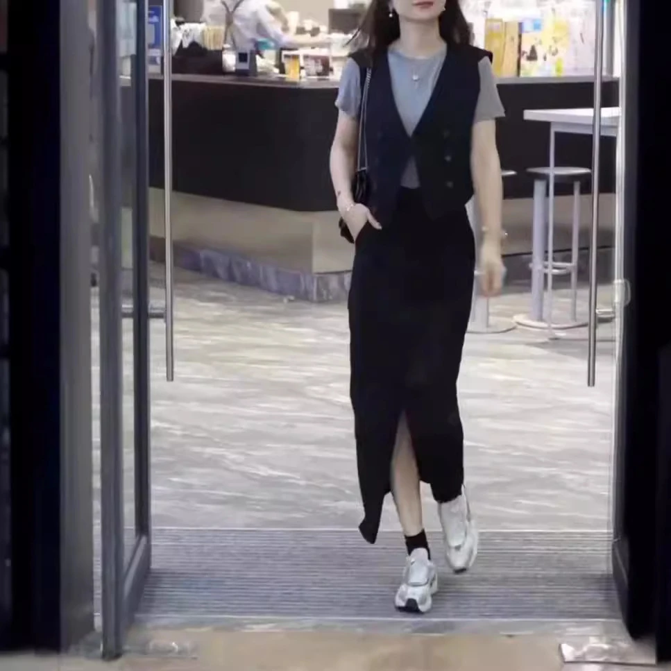 2024夏季新款修身打底衫马甲半身裙时尚显瘦