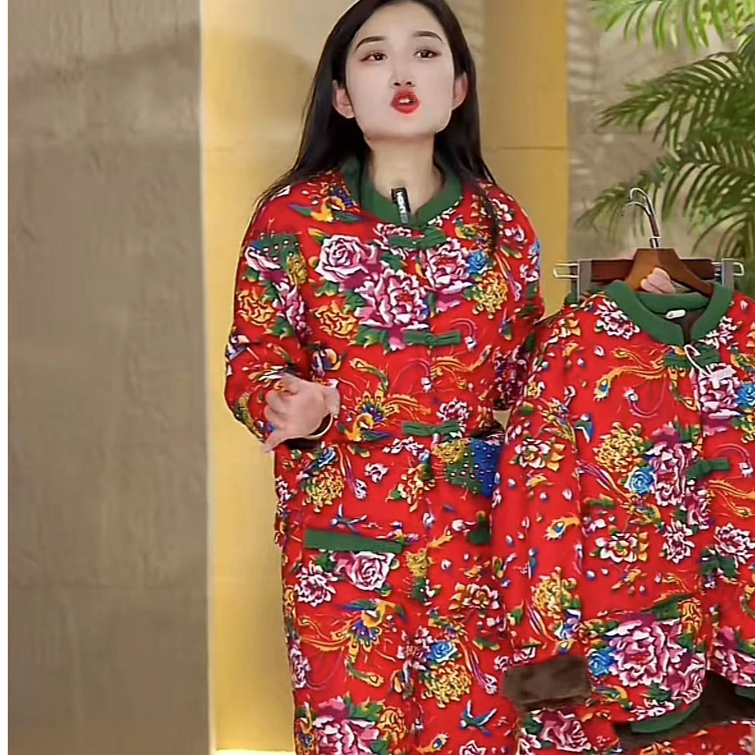 东北大花棉袄冬季新年民族复古新款喜庆保暖棉服棉衣棉裤套装外套