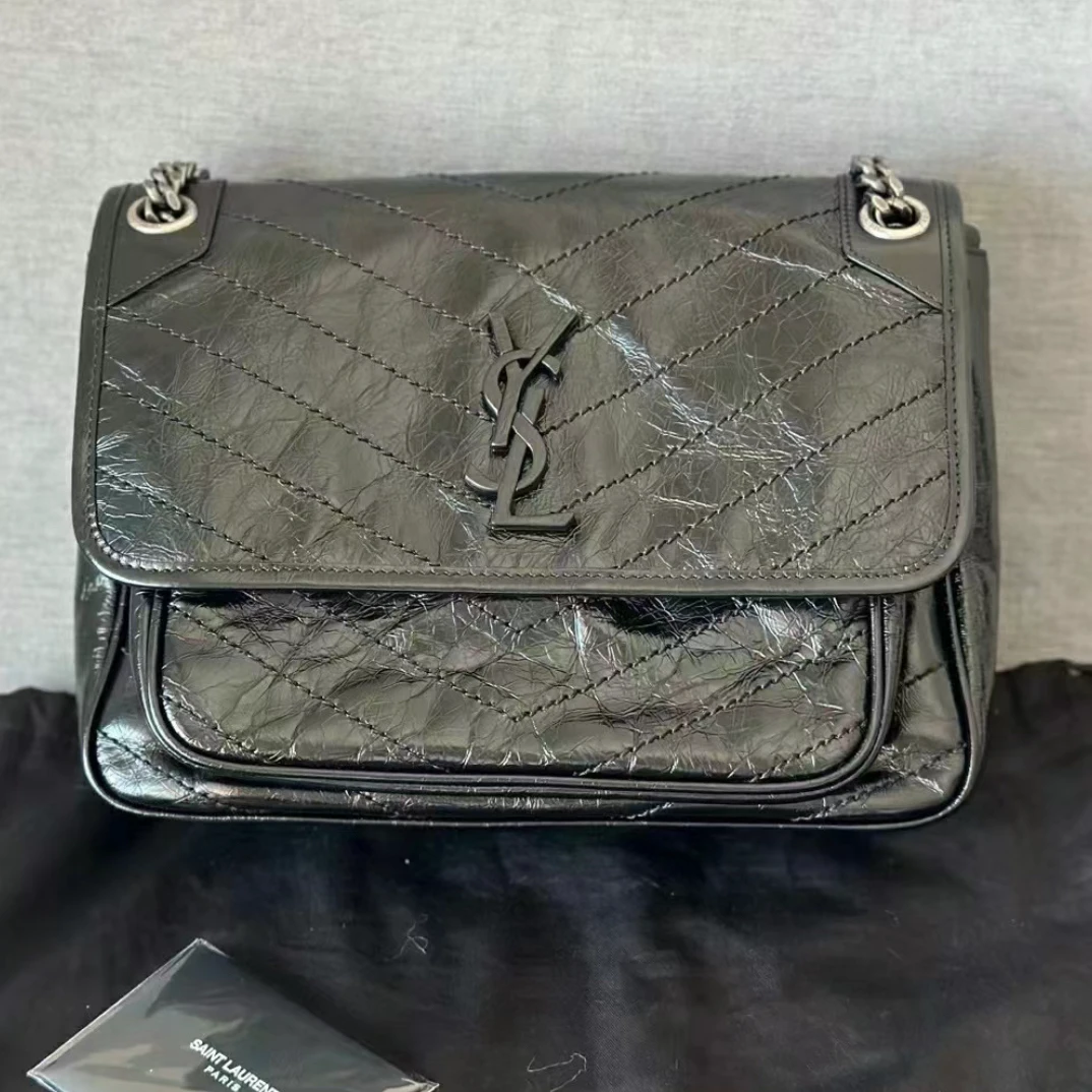 99新 YSL/圣罗兰 圣罗兰黑银中号niki单肩包斜挎包