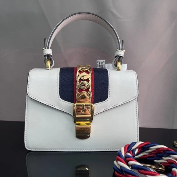 95新 GUCCI/古驰 塞尔维亚白色手提款单肩斜挎包