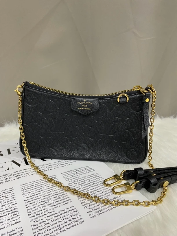 95新 LouisVuitton/路易威登 黑色全皮大麻将包单肩斜挎包腋下包