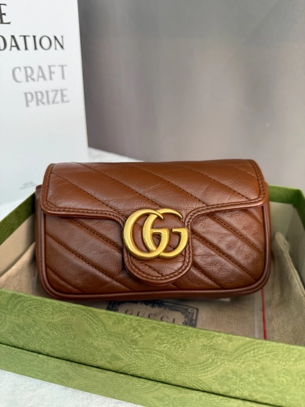 95新 GUCCI/古驰 古驰焦糖迷你马蒙单肩斜挎包