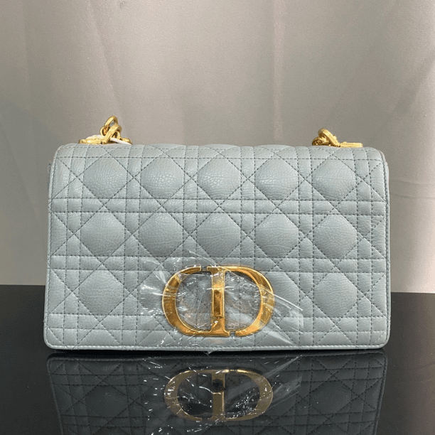 99新 DIOR/迪奥 迪奥caro中号雾霾蓝链条包单肩斜挎包