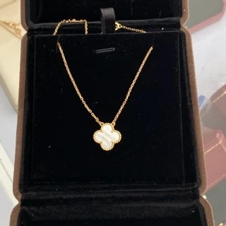 99新 梵克雅宝 哈基米/梵克雅宝中号白色四叶草项链