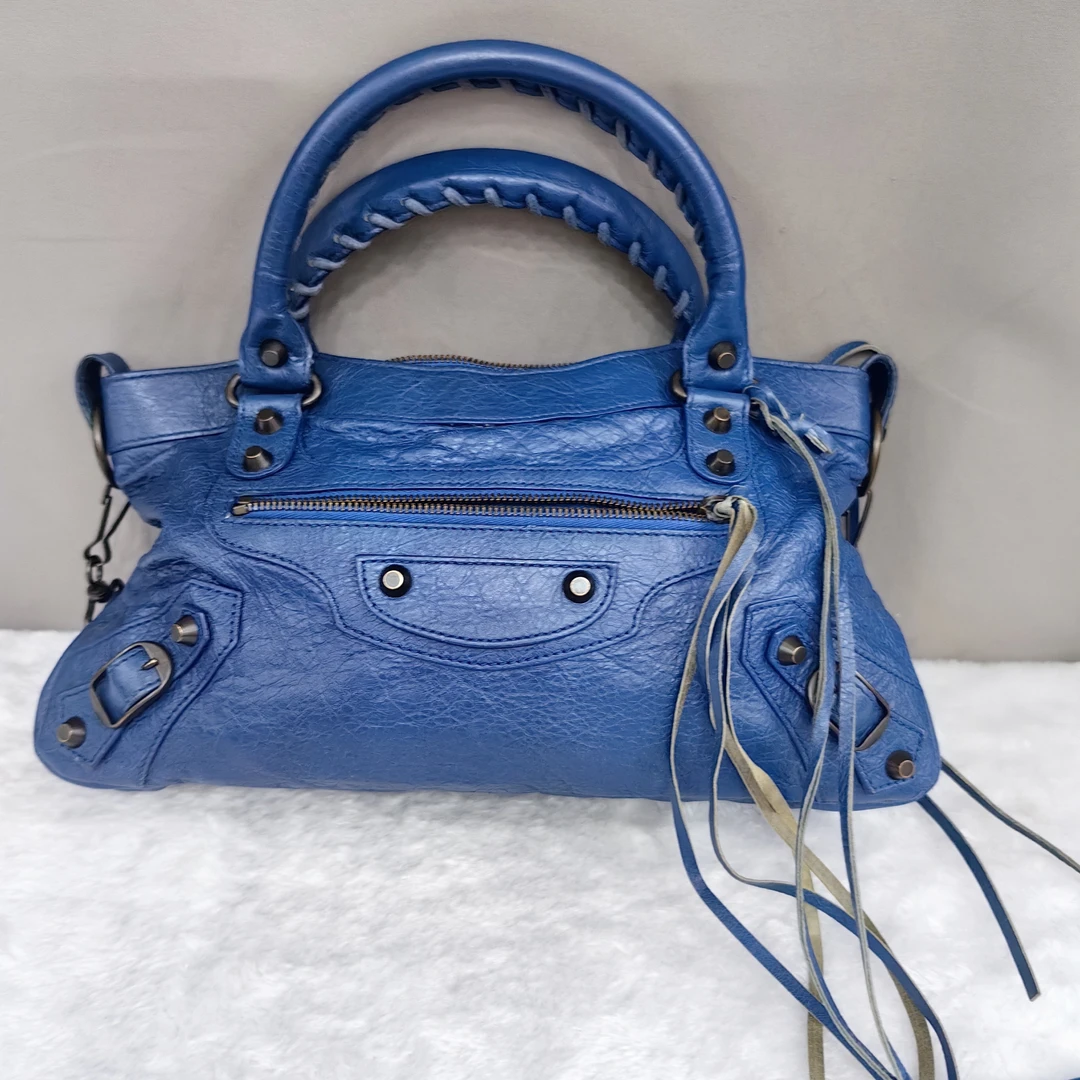 95新 Balenciaga/巴黎世家 深蓝色小号first机车包单肩包腋下包