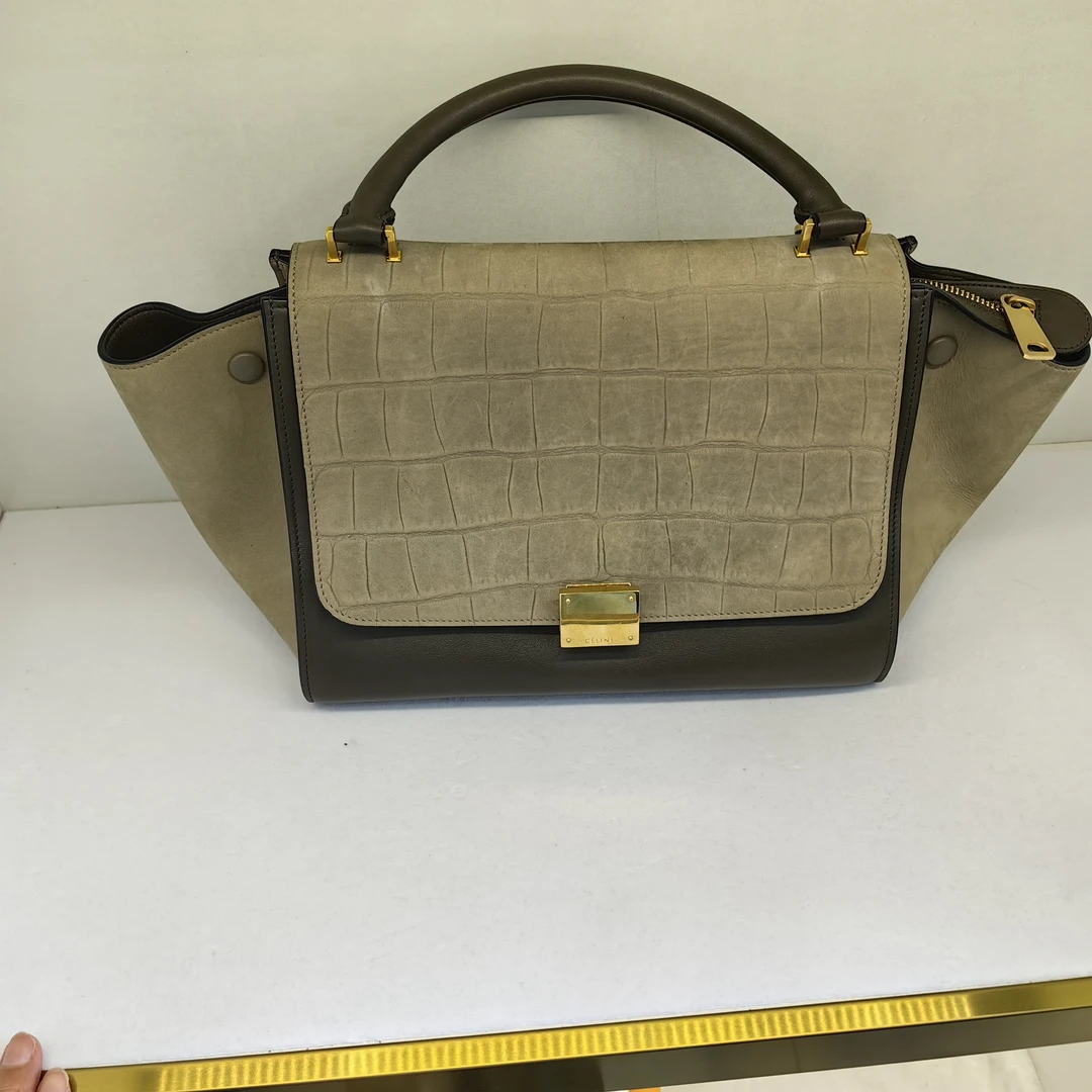 95新 Celine/思琳 时尚中古奢侈单肩包拼色大象灰手提包