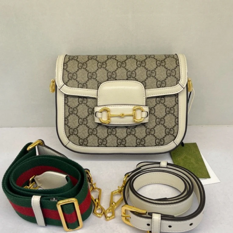 99新 GUCCI/古驰 古驰1955马鞍包白色 迷你小号单肩斜挎包