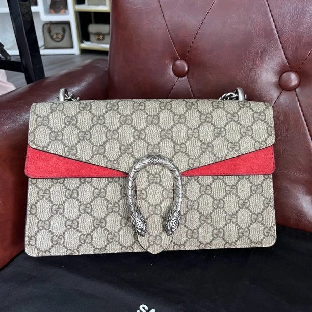 95新 GUCCI/古驰 古驰中号拼红酒神单肩包