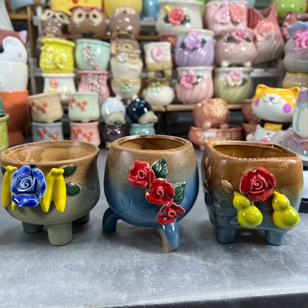 【直播浮力003】口7到8高 8 手工捏花粗陶多肉盆