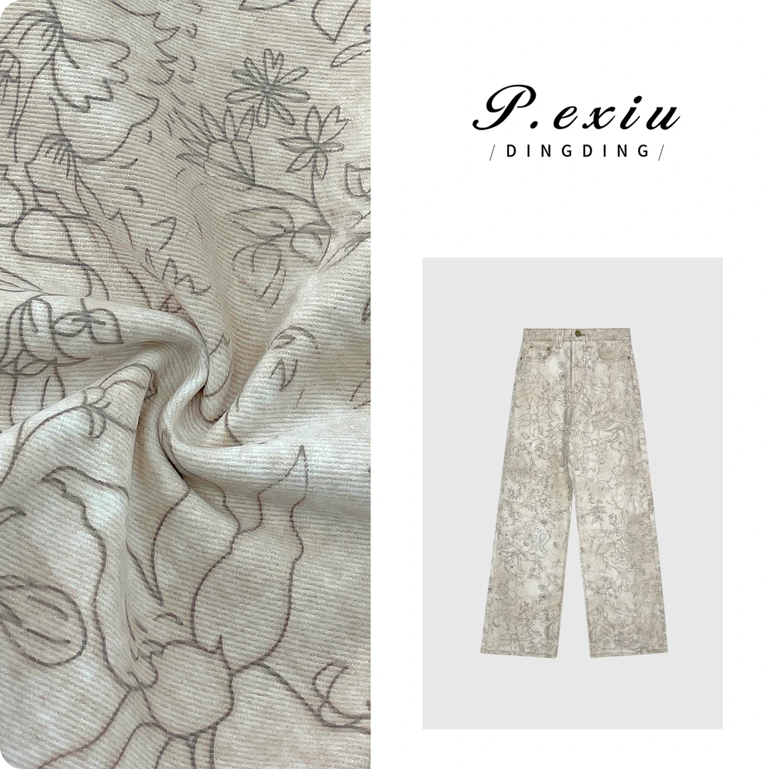 PanYiXiu/潘依绣【竹风】秀场款休闲设计花纹直筒牛仔裤 D6055